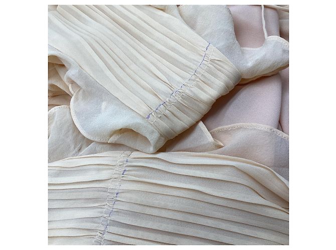 Vestido Florella de seda e chiffon com folhos Ulla Johnson em seda Peach Pescaria - vista 8