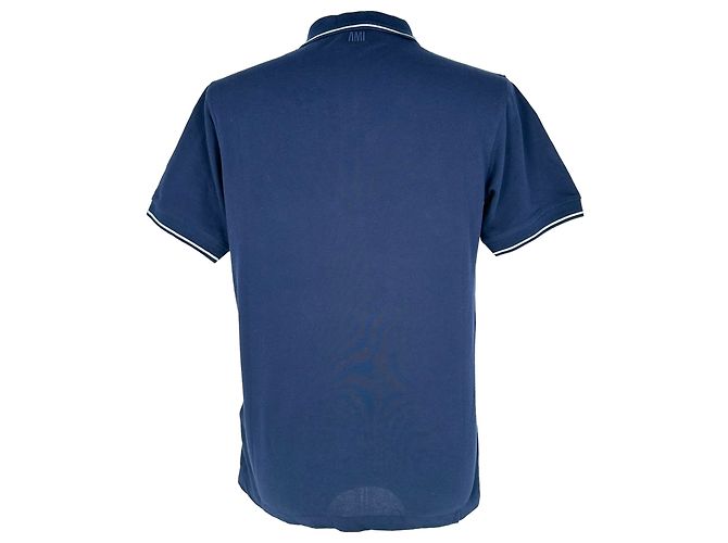 Polo Ami Paris con logo ricamato in cotone blu navy - vista 3