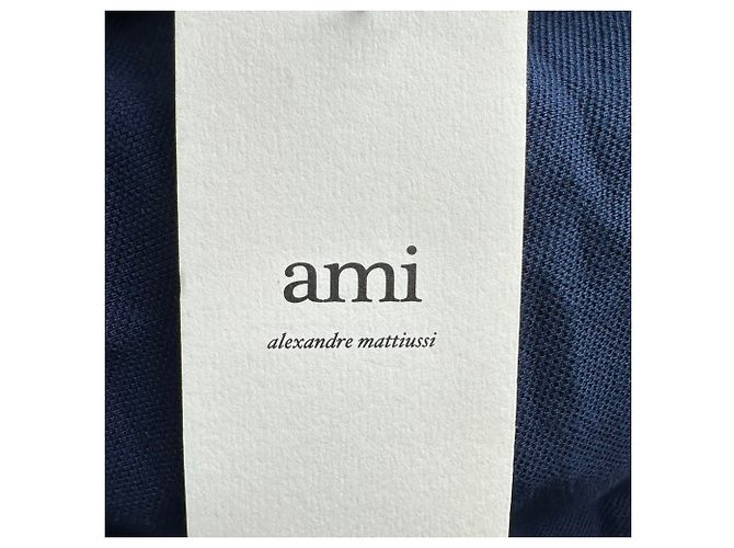 Polo Ami Paris con logo ricamato in cotone blu navy - vista 8