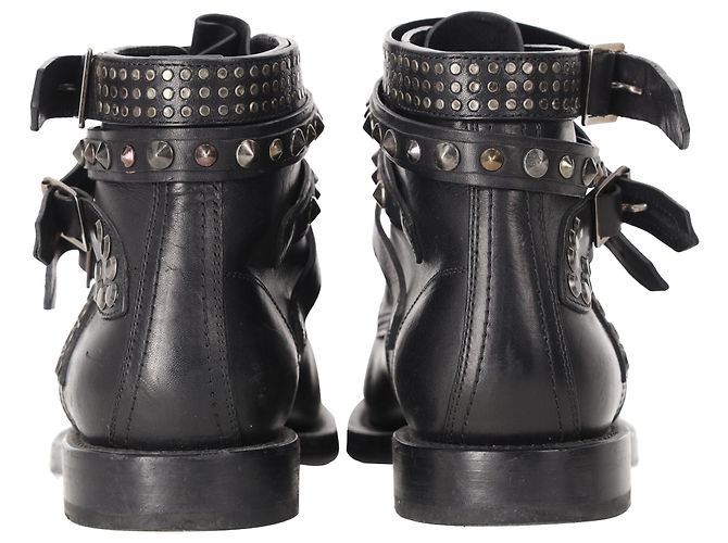 Autre Marque Stivaletti Ranger con borchie Saint Laurent in pelle nera Nero - vista 3