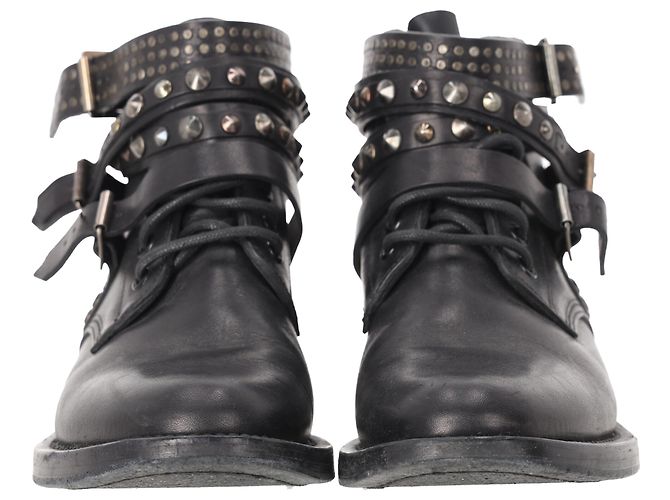 Autre Marque Stivaletti Ranger con borchie Saint Laurent in pelle nera Nero - vista 4