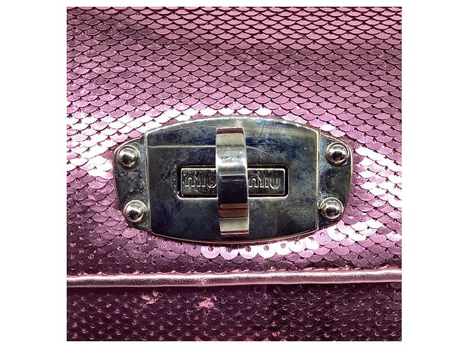 Miu Miu Small Cleo Sequined Shoulder Bag in Pink Leather - view 12