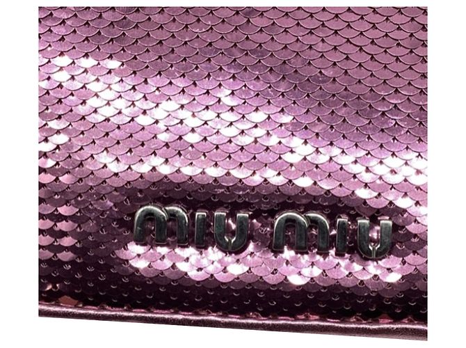 Miu Miu Small Cleo Sequined Shoulder Bag in Pink Leather - view 15