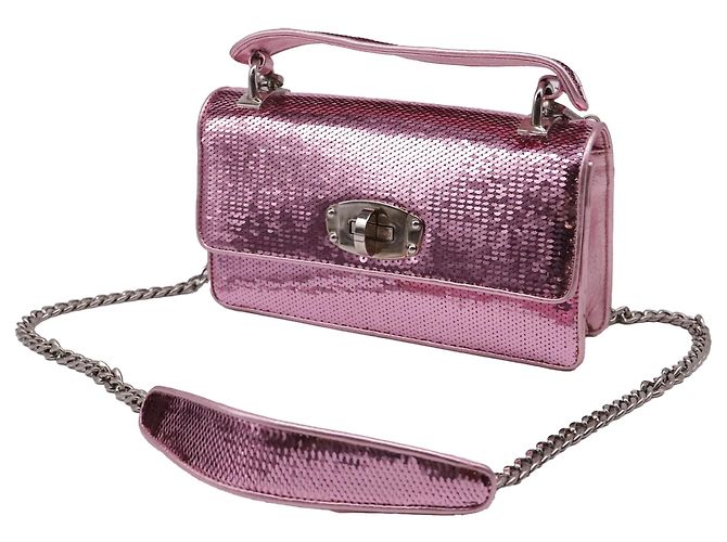 Miu Miu Small Cleo Sequined Shoulder Bag in Pink Leather - view 2