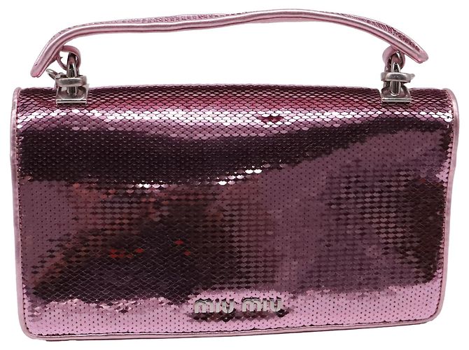 Miu Miu Small Cleo Sequined Shoulder Bag in Pink Leather - view 4