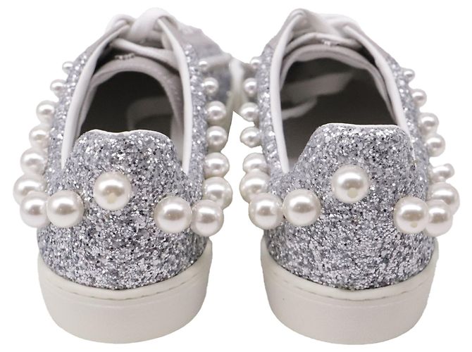 Sapatilhas Stuart Weitzman Goldie com pérolas sintéticas em Silver Glitter Prata - vista 5