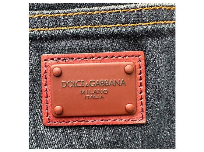 Jeans skinny in cotone blu navy con patch logo Dolce & Gabbana - vista 14