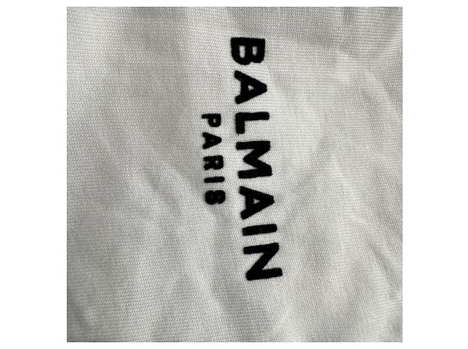 T-shirt in cotone bianco con logo flock Balmain - vista 8