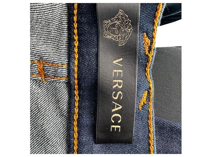 Jeans Versace Taylor-Fit con patch in cotone blu navy - vista 13