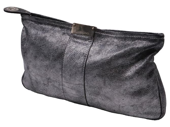 Borsa a pochette con zip Jimmy Choo in pelle argento effetto distressed Nero - vista 2