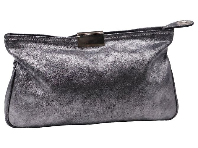 Borsa a pochette con zip Jimmy Choo in pelle argento effetto distressed Nero - vista 4