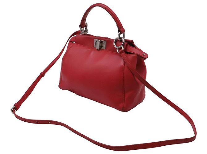 Borsa Fendi Mini Peekaboo con manico in pelle di vitello rossa Stampa python - vista 2