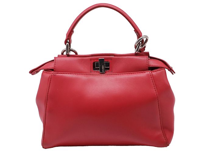 Borsa Fendi Mini Peekaboo con manico in pelle di vitello rossa Stampa python - vista 4
