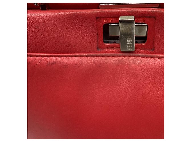 Borsa Fendi Mini Peekaboo con manico in pelle di vitello rossa Stampa python - vista 7