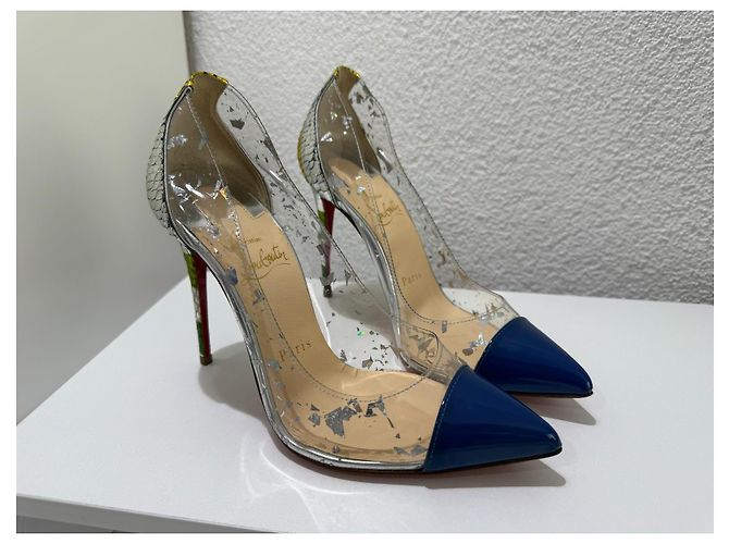 Christian Louboutin Debout 120 Décolleté Blu Bianco Metallico - vista 14