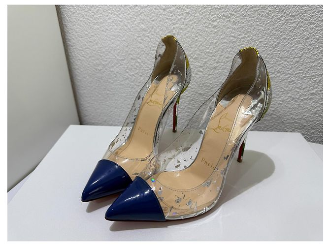 Christian Louboutin Debout 120 Décolleté Blu Bianco Metallico - vista 2