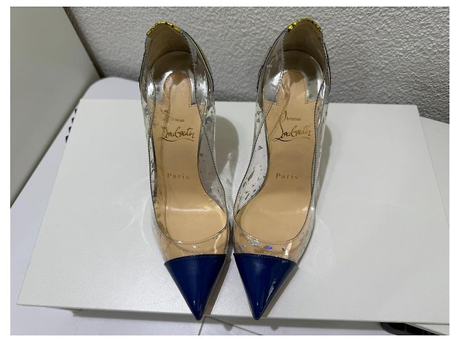Christian Louboutin Debout 120 Décolleté Blu Bianco Metallico - vista 3
