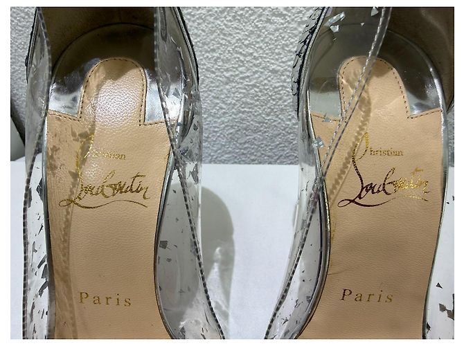 Christian Louboutin Debout 120 Décolleté Blu Bianco Metallico - vista 4