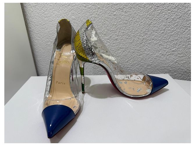 Christian Louboutin Debout 120 Décolleté Blu Bianco Metallico - vista 6