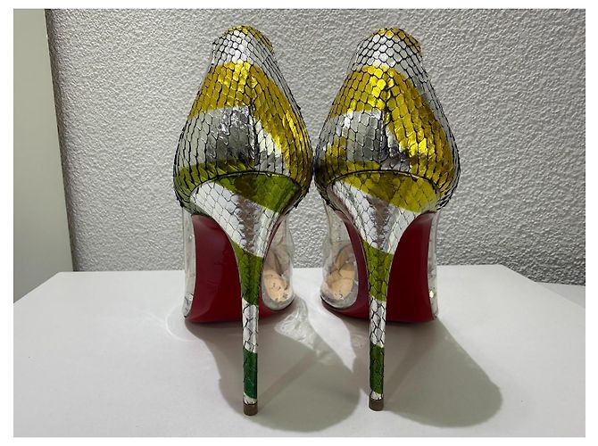 Christian Louboutin Debout 120 Décolleté Blu Bianco Metallico - vista 7