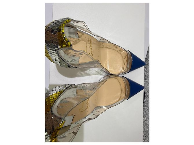 Christian Louboutin Debout 120 Décolleté Blu Bianco Metallico - vista 9