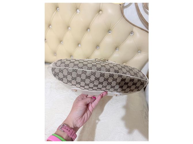 Borsa a spalla Gucci in tela GG Supreme e pelle beige Marrone - vista 12