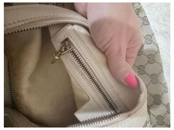 Borsa a spalla Gucci in tela GG Supreme e pelle beige Marrone - vista 19