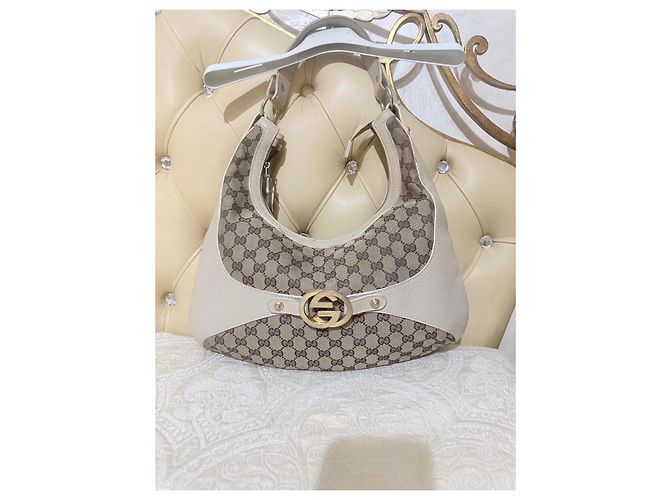 Borsa a spalla Gucci in tela GG Supreme e pelle beige Marrone - vista 4