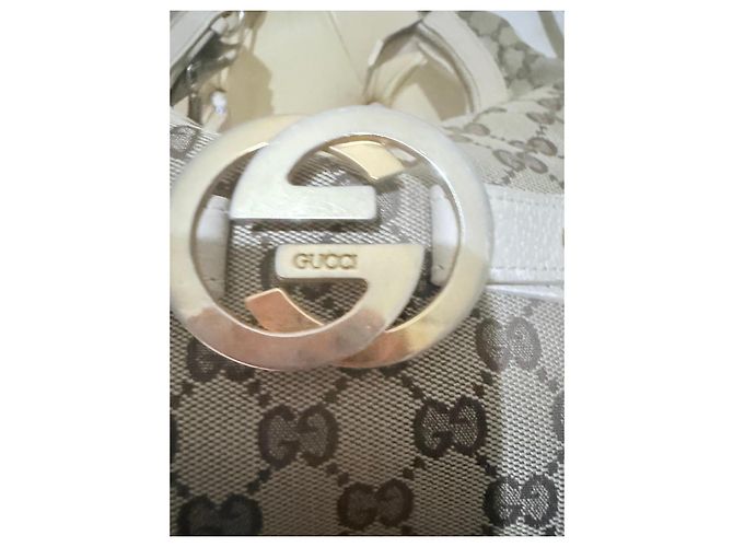 Borsa a spalla Gucci in tela GG Supreme e pelle beige Marrone - vista 5