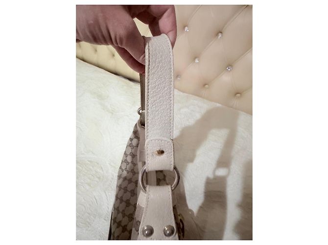 Borsa a spalla Gucci in tela GG Supreme e pelle beige Marrone - vista 7