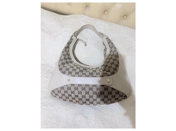 Borsa a spalla Gucci in tela GG Supreme e pelle beige Marrone - vista 8