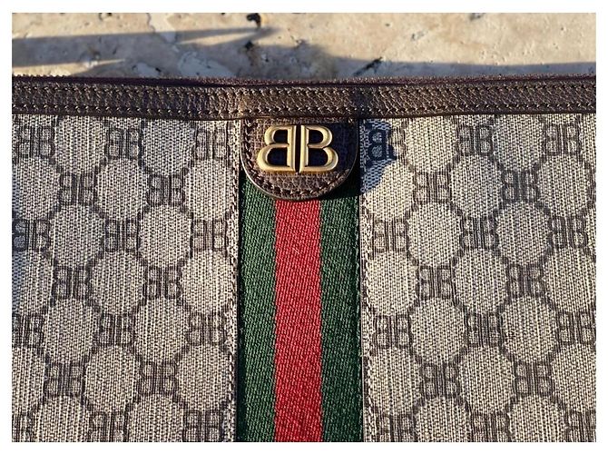 Balenciaga x Gucci The Hacker Project Clutch Monogramma BB Marrone Rosso Beige Verde - vista 4