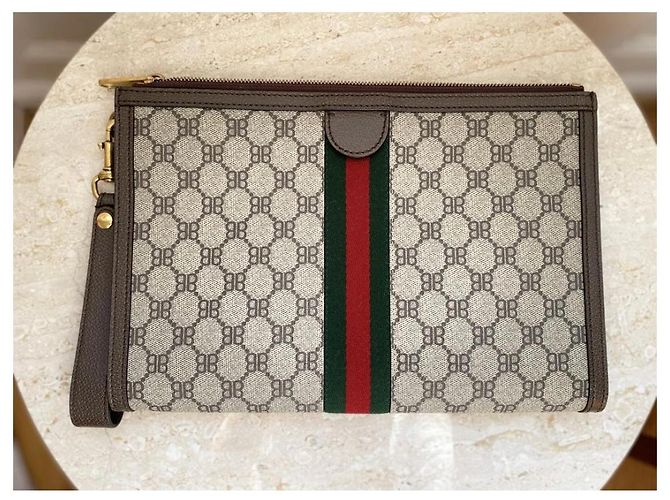 Balenciaga x Gucci The Hacker Project Clutch Monogramma BB Marrone Rosso Beige Verde - vista 7
