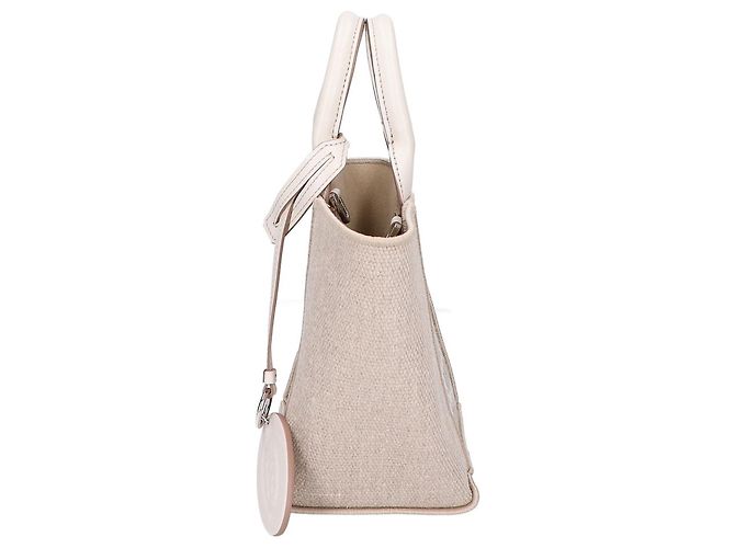Mini borsa tote Tod's in lino e pelle beige - vista 2