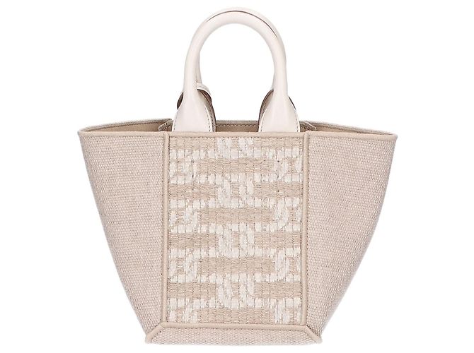 Mini borsa tote Tod's in lino e pelle beige - vista 3