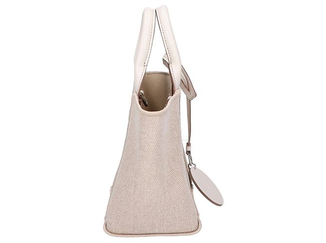 Mini borsa tote Tod's in lino e pelle beige - vista 4