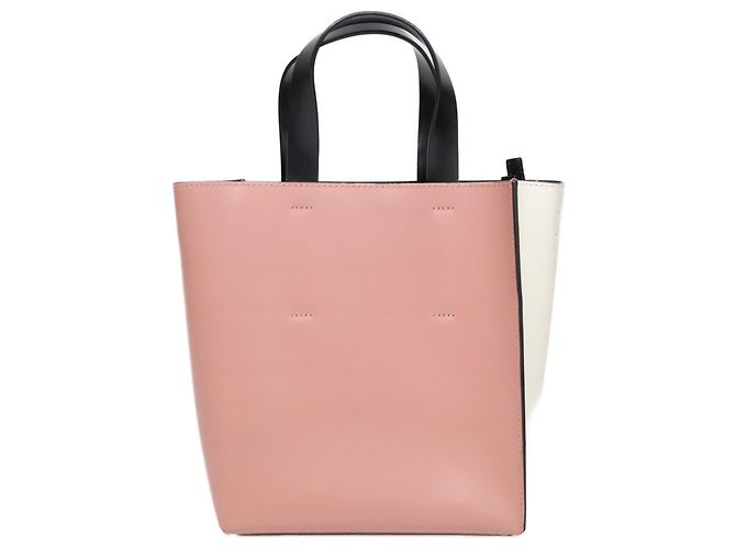 Borsa Tote Mini in Pelle Marni Museo Nero Rosa Bianco - vista 3