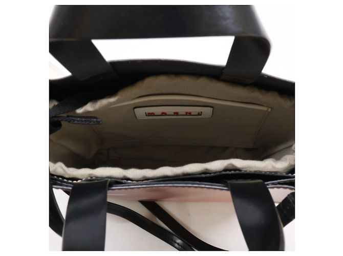 Borsa Tote Mini in Pelle Marni Museo Nero Rosa Bianco - vista 6