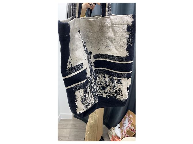 Borsa Tote Christian Dior in Tela Nero Bianco - vista 10