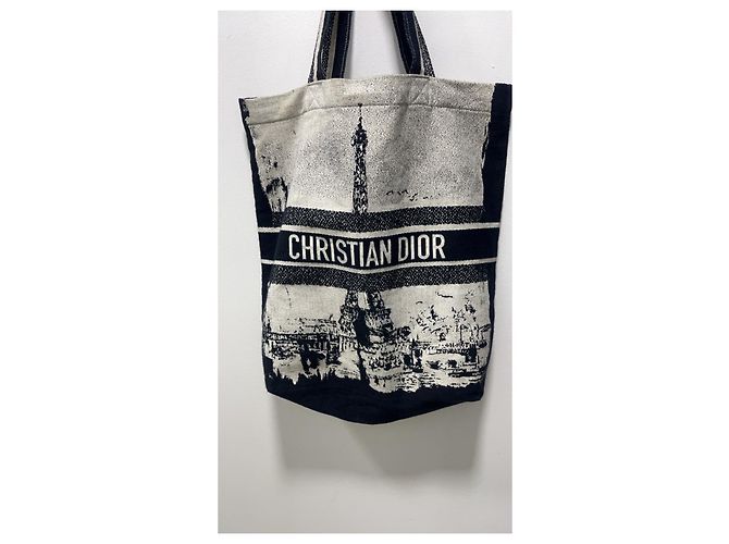 Borsa Tote Christian Dior in Tela Nero Bianco - vista 11