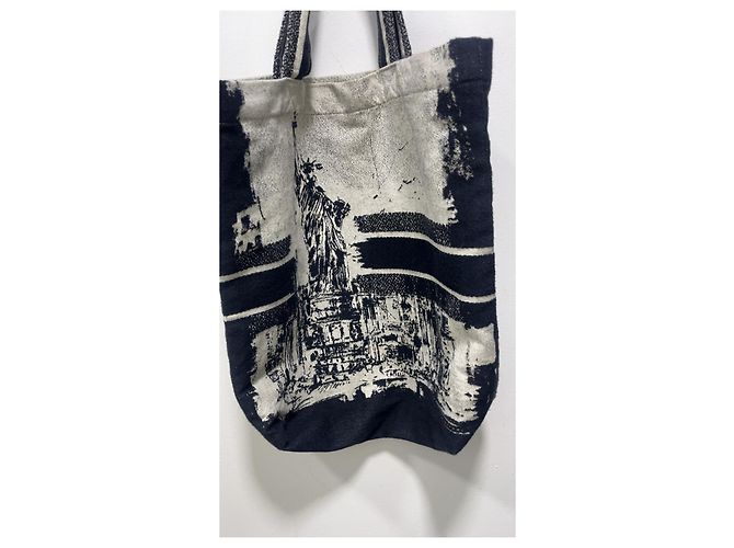 Borsa Tote Christian Dior in Tela Nero Bianco - vista 14