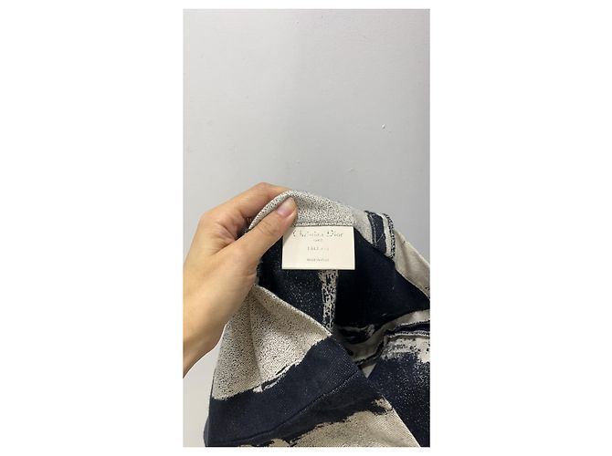 Borsa Tote Christian Dior in Tela Nero Bianco - vista 3