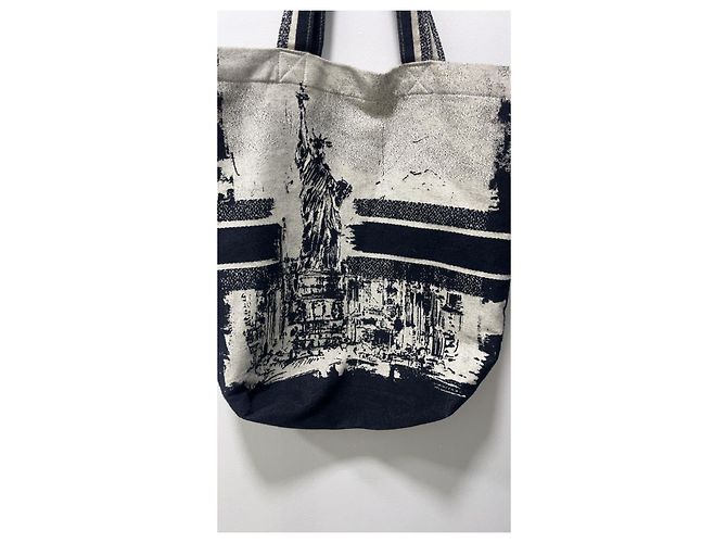 Borsa Tote Christian Dior in Tela Nero Bianco - vista 4