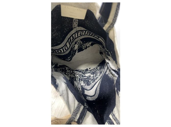 Borsa Tote Christian Dior in Tela Nero Bianco - vista 7