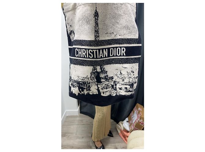 Borsa Tote Christian Dior in Tela Nero Bianco - vista 8