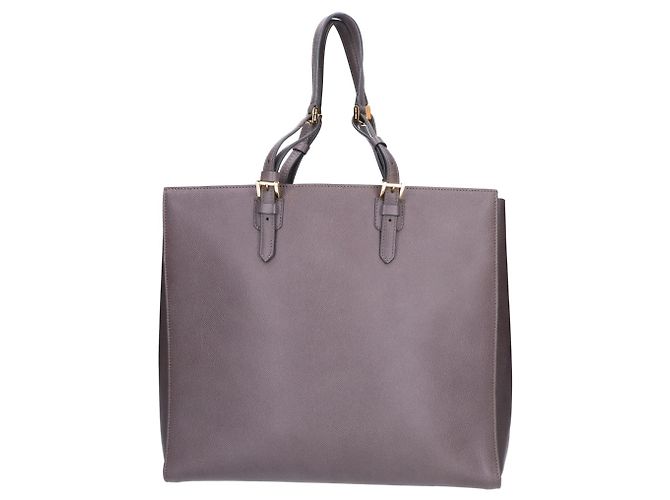 Sac cabas en cuir gris Giorgio Armani Marron - vue 3