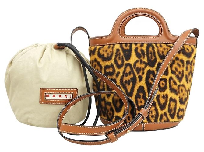 Picca borsa secchiello Marni con stampa leopardata Marrone - vista 2