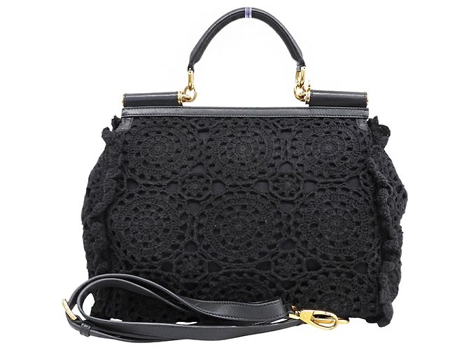 Borsa in pelle con pizzo traforato Sicily Nera Dolce & Gabbana Nero - vista 2