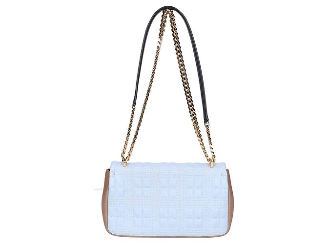 Borsa a tracolla con patta e catena Burberry Laura TB Logo Beige Blu chiaro - vista 3