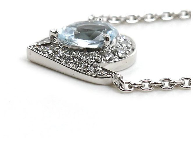 Collana Chaumet in oro bianco 18K con acquamarina e diamante - vista 2